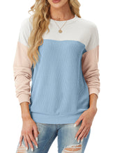 Damen Rundhals Colour Block Gerippte Oberteile (2 kaufen, kostenloser Versand)