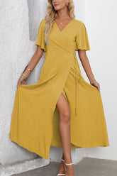Maxikleid mit V-Ausschnitt und Schlitz