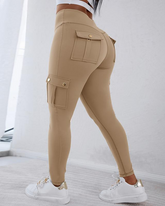 ChicMe Damen Leggings mit Po-Push-up-Effekt, Pattentaschen, hoher Taille, Bauchkontrolle, Workout Cargo Leggings Yogahose