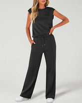 Damen-Tanktop und Hose mit weitem Bein und Kordelzug, zweiteiliges Set