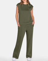 Damen-Tanktop und Hose mit weitem Bein und Kordelzug, zweiteiliges Set