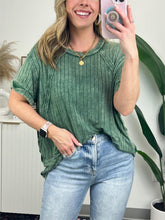 Damen-Slouchy-Geripptes-Mineral-Wash-T-Shirt (2 kaufen, kostenloser Versand)