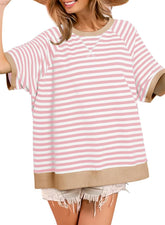 Damen Oversized Gestreifte T-Shirts (3 kaufen, kostenloser Versand)