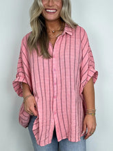 Damen Oversized Gestreiftes Button-Down-Oberteil (2 kaufen, kostenloser Versand)