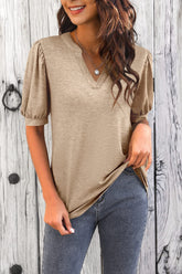 Damen V-Ausschnitt T-Shirt mit Puffärmeln (3 kaufen, gratis Versand)