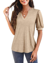 Damen V-Ausschnitt T-Shirt mit Puffärmeln (3 kaufen, gratis Versand)