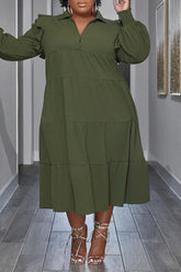 Volantärmel-Kleid mit Reverskragen in Übergröße