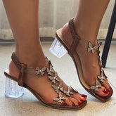 Women's Butterfly Rhinestone Block Heel Sandals