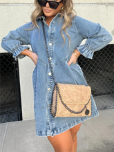 Neues Washed-Denim-Kleid mit Puffärmeln (2 kaufen, kostenloser Versand)
