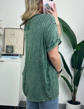 Damen-Slouchy-Geripptes-Mineral-Wash-T-Shirt (2 kaufen, kostenloser Versand)