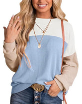 Damen Rundhals Colour Block Gerippte Oberteile (2 kaufen, kostenloser Versand)