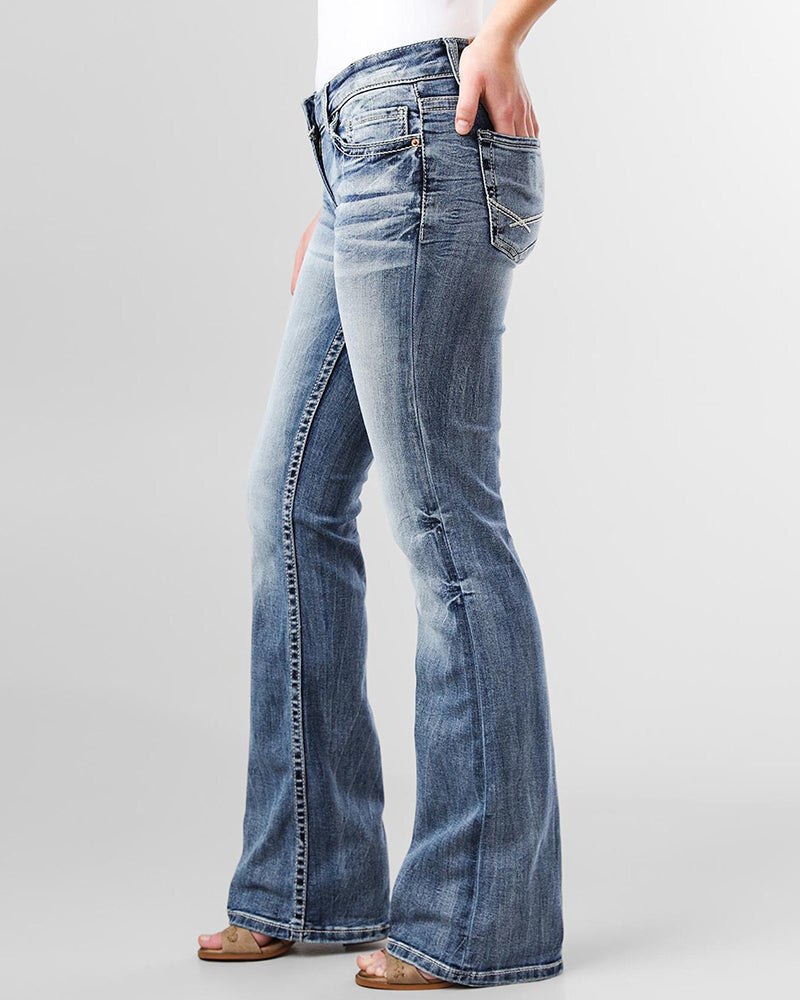90er Vintage Jeans mit Stickerei und tiefem Bund