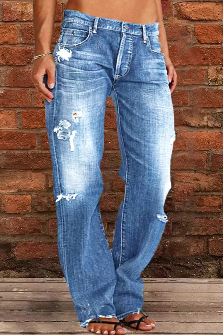 Neue Ripped Low Waist Jeans mit geradem Bein (2 kaufen, Versand gratis)