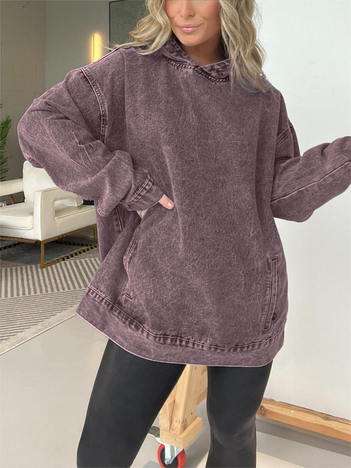 Neues Kapuzen-Sweatshirt aus Denim mit Vordertaschen (2 kaufen, kostenloser Versand)
