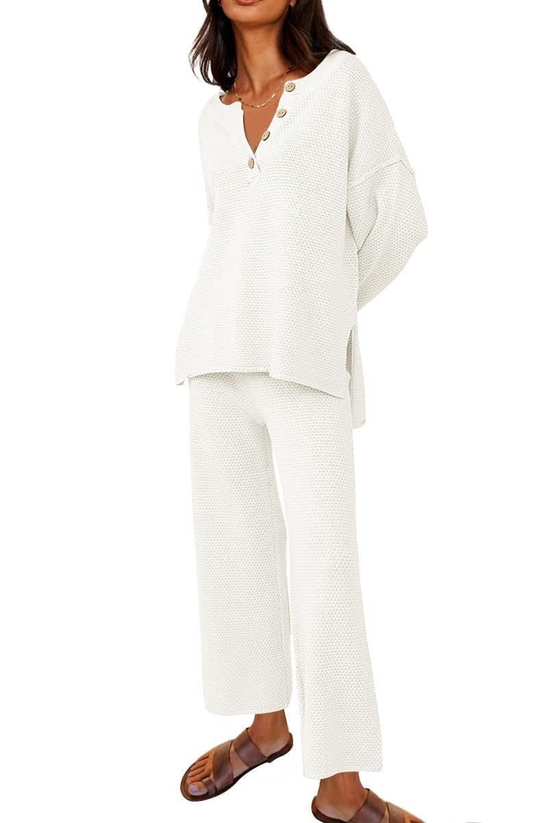 Loungewear-Set aus 2 Teilen mit Knopfstrickpullover (Kaufe 2 versandkostenfrei)