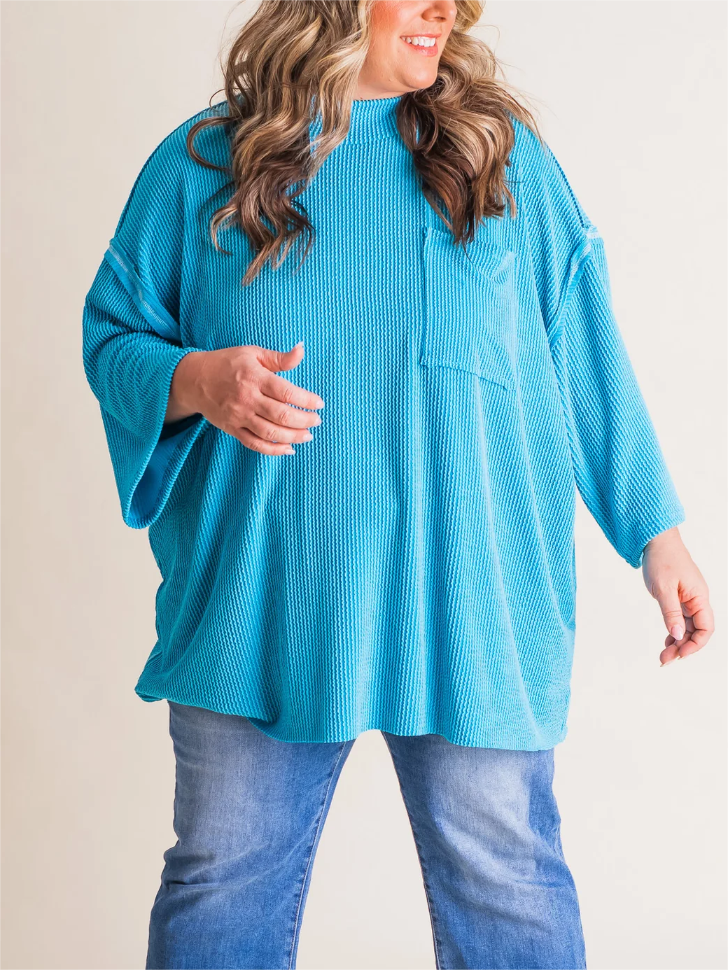 Oversize urbaner Rippstrick-Longpullover mit hohem Kragen (2 kaufen, kostenloser Versand)