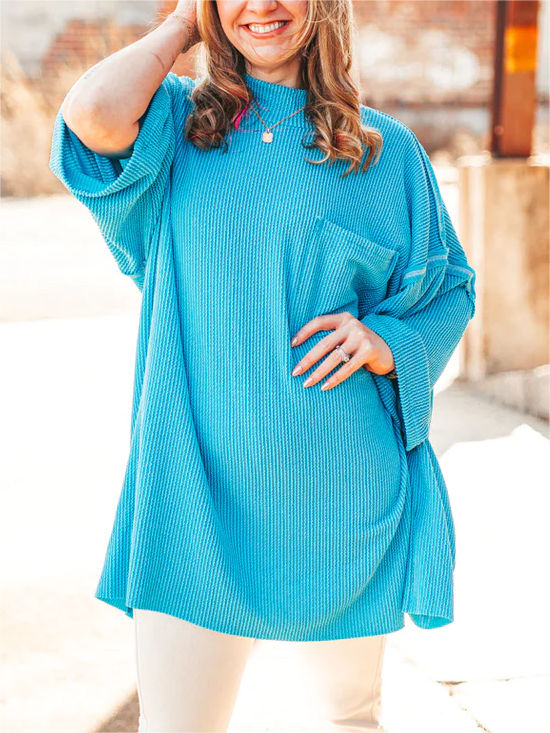 Oversize urbaner Rippstrick-Longpullover mit hohem Kragen (2 kaufen, kostenloser Versand)
