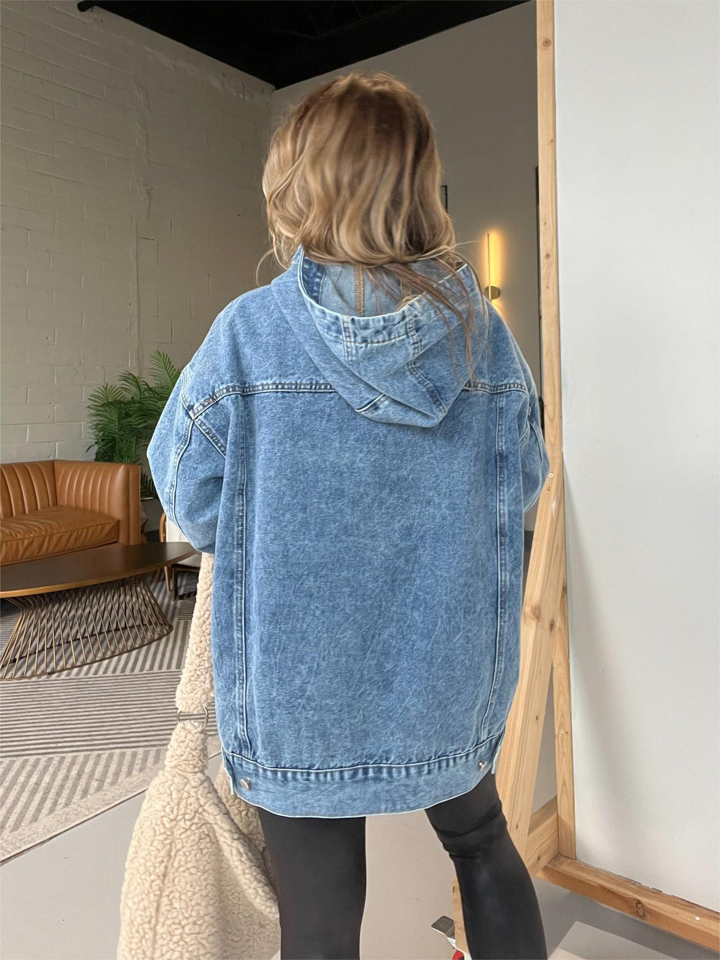 Neues Kapuzen-Sweatshirt aus Denim mit Vordertaschen (2 kaufen, kostenloser Versand)