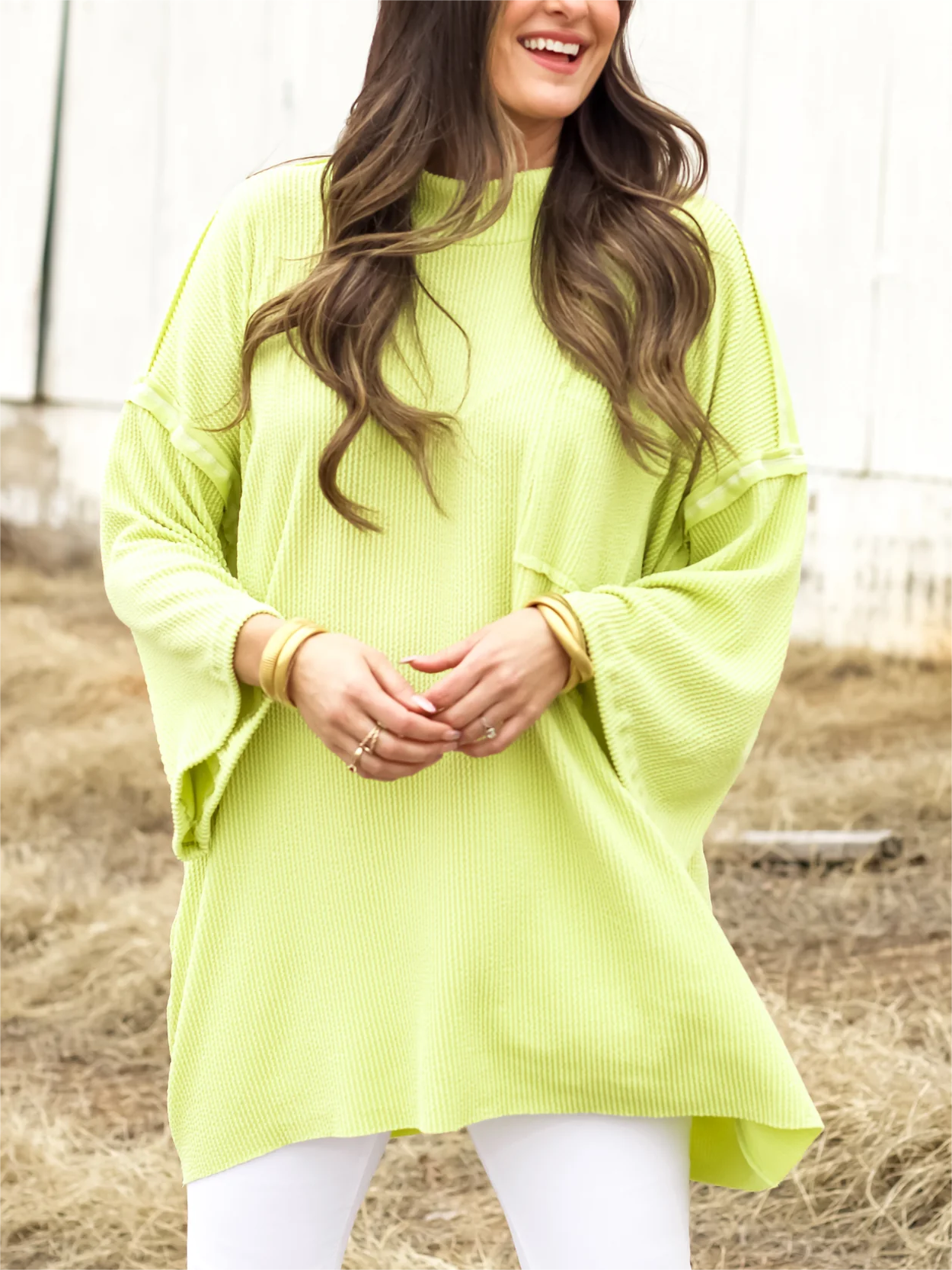 Oversize urbaner Rippstrick-Longpullover mit hohem Kragen (2 kaufen, kostenloser Versand)