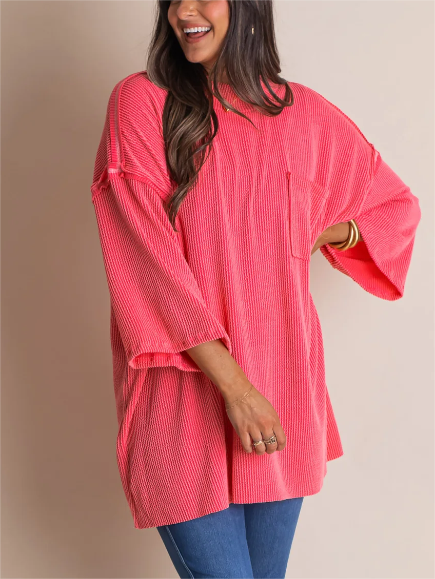Oversize urbaner Rippstrick-Longpullover mit hohem Kragen (2 kaufen, kostenloser Versand)