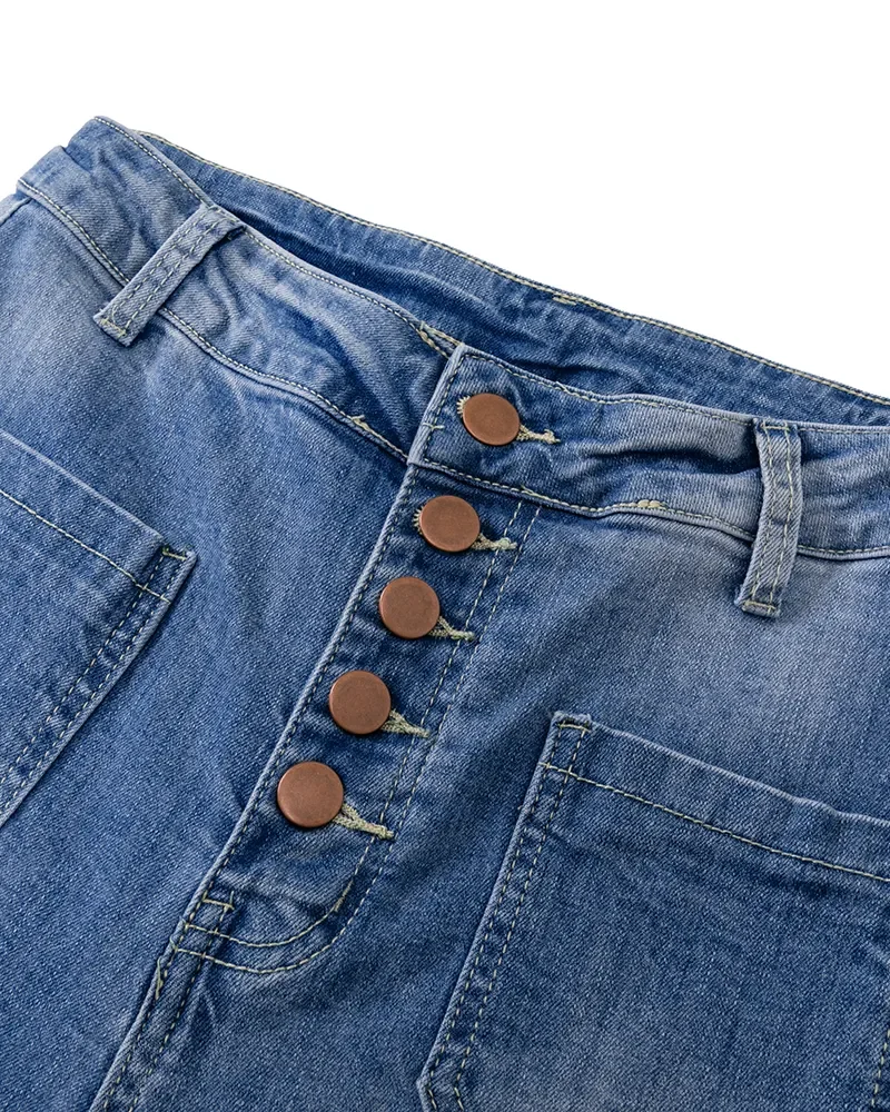 🔥🔥High Waist Schlagjeans mit Knopfleiste und Po-Push-up-Effekt