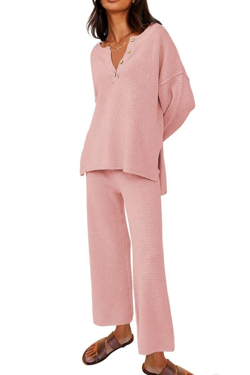 Loungewear-Set aus 2 Teilen mit Knopfstrickpullover (Kaufe 2 versandkostenfrei)