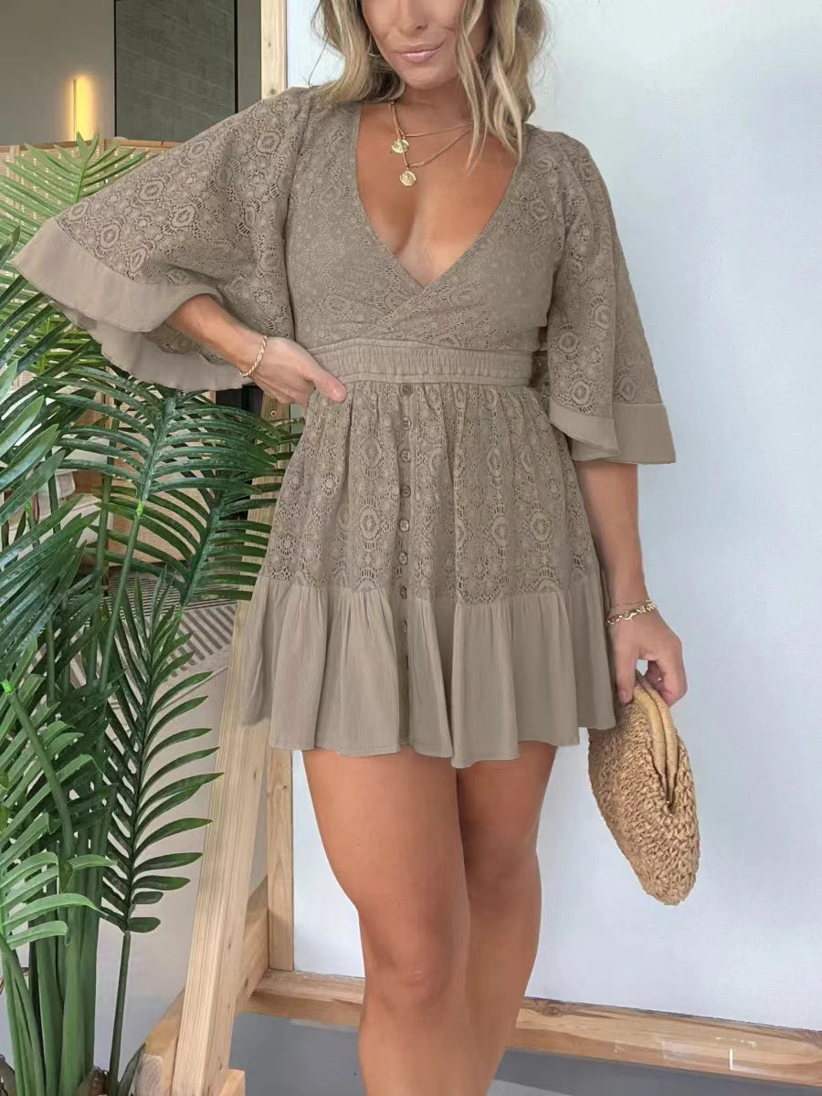 Damen Spitzen-Häkel-Romper-Kleid mit integrierten Shorts (2 kaufen, kostenloser Versand)