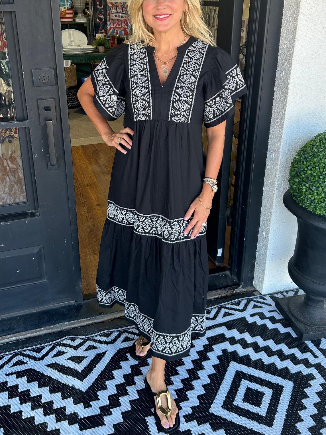 Damen V-Ausschnitt Boho Maxikleid (Kaufe 2, versandkostenfrei)