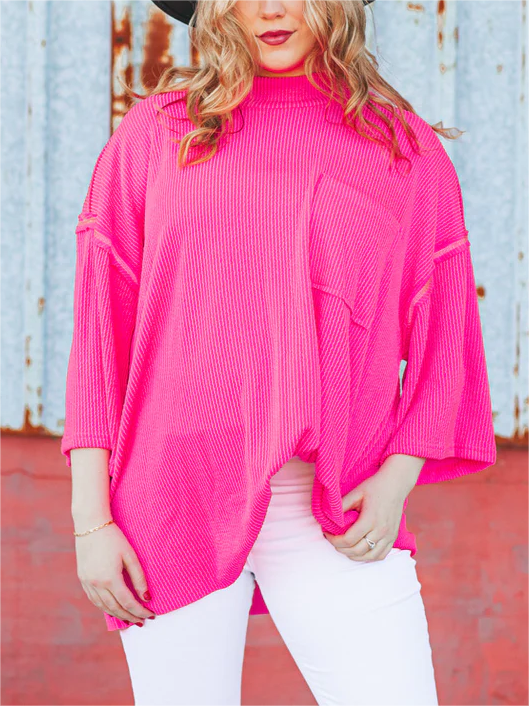 Oversize urbaner Rippstrick-Longpullover mit hohem Kragen (2 kaufen, kostenloser Versand)