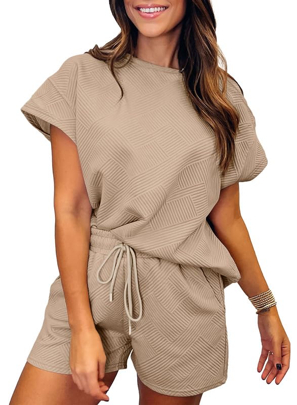 New Women's Solid Textured Drawstring Shorts Set (Buy 2 Free Shipping)