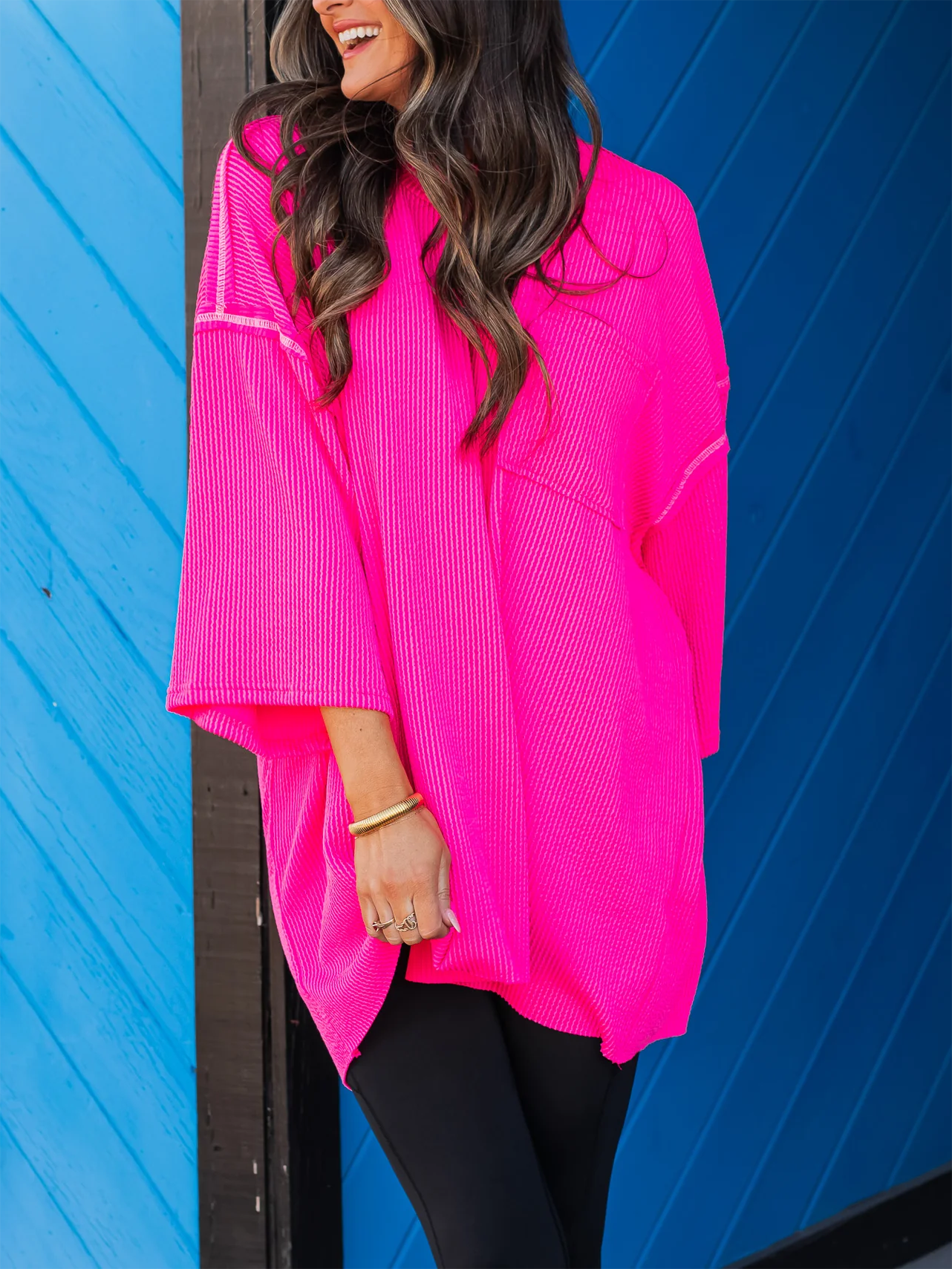Oversize urbaner Rippstrick-Longpullover mit hohem Kragen (2 kaufen, kostenloser Versand)