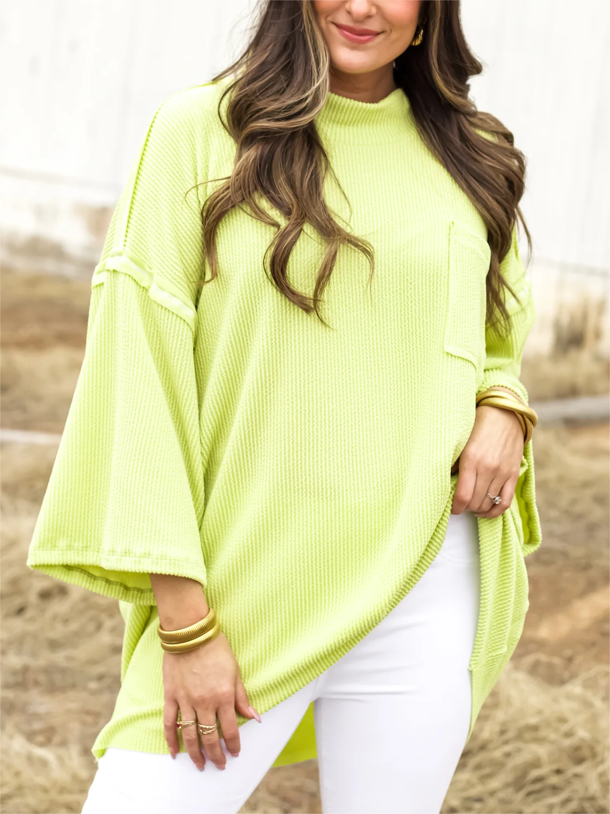 Oversize urbaner Rippstrick-Longpullover mit hohem Kragen (2 kaufen, kostenloser Versand)