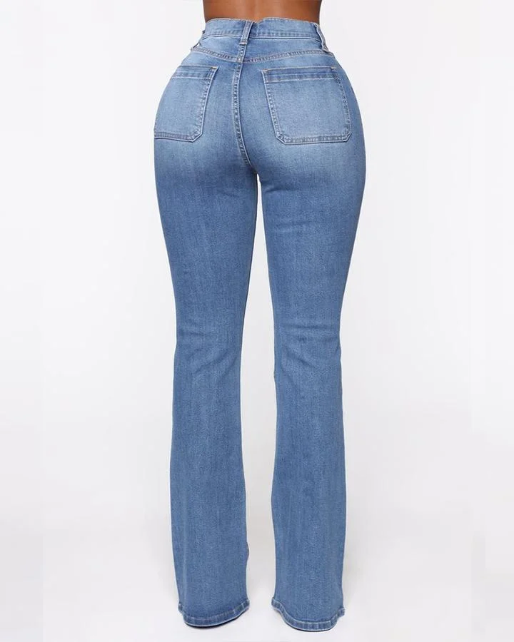 🔥🔥High Waist Schlagjeans mit Knopfleiste und Po-Push-up-Effekt