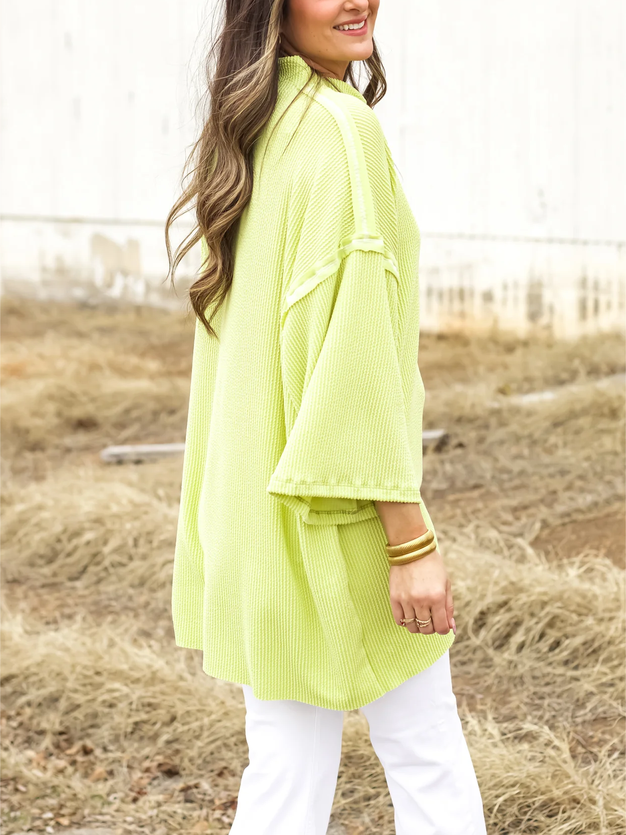 Oversize urbaner Rippstrick-Longpullover mit hohem Kragen (2 kaufen, kostenloser Versand)