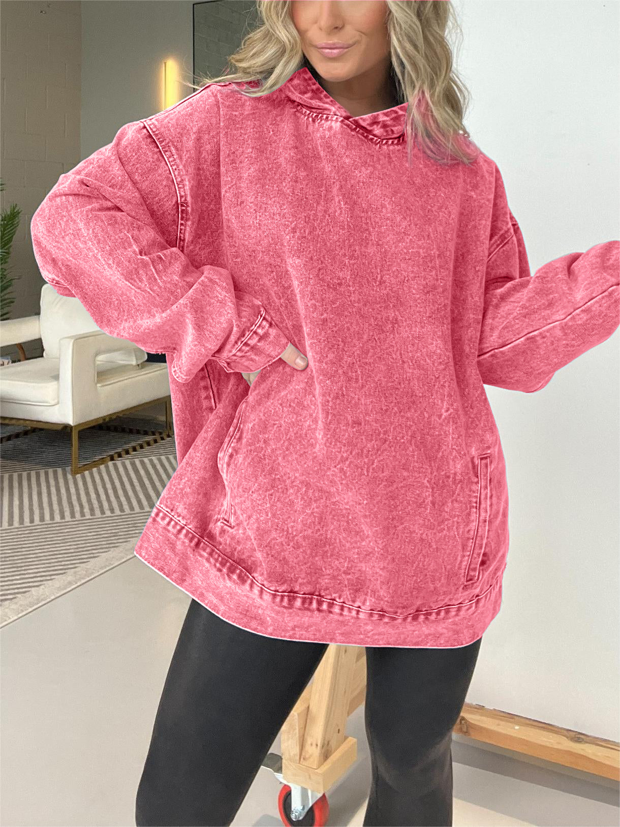 Neues Kapuzen-Sweatshirt aus Denim mit Vordertaschen (2 kaufen, kostenloser Versand)