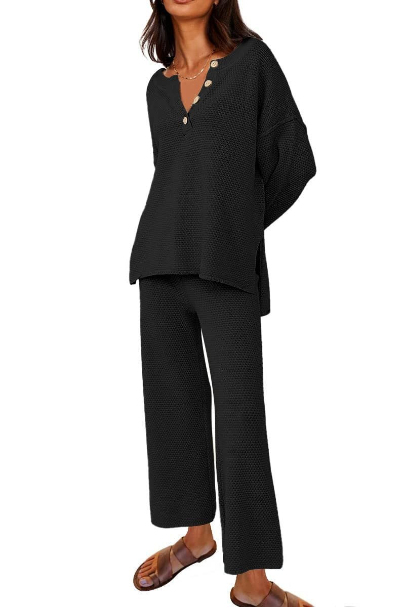 Loungewear-Set aus 2 Teilen mit Knopfstrickpullover (Kaufe 2 versandkostenfrei)