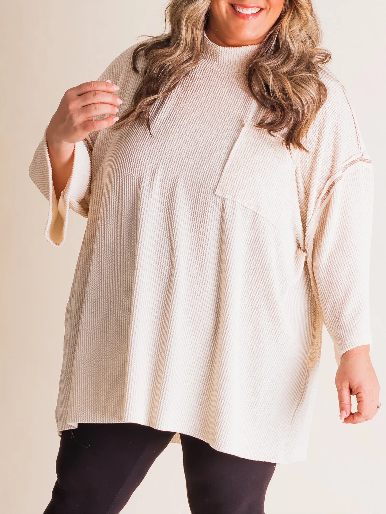 Oversize urbaner Rippstrick-Longpullover mit hohem Kragen (2 kaufen, kostenloser Versand)