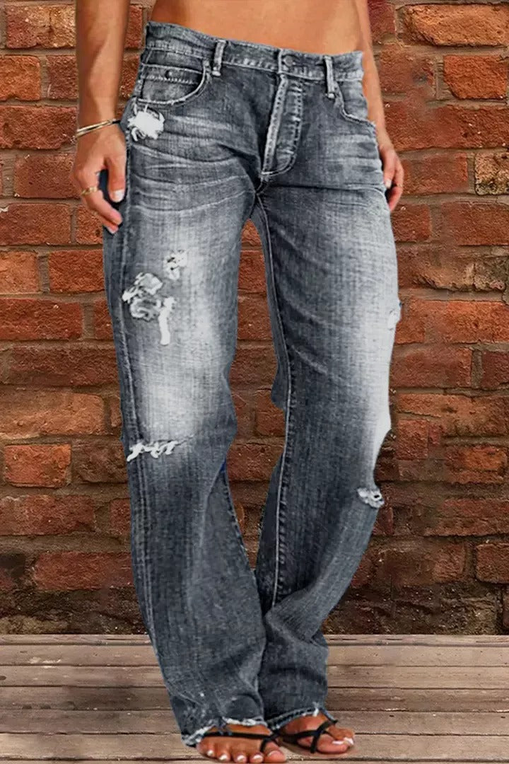 Neue Ripped Low Waist Jeans mit geradem Bein (2 kaufen, Versand gratis)