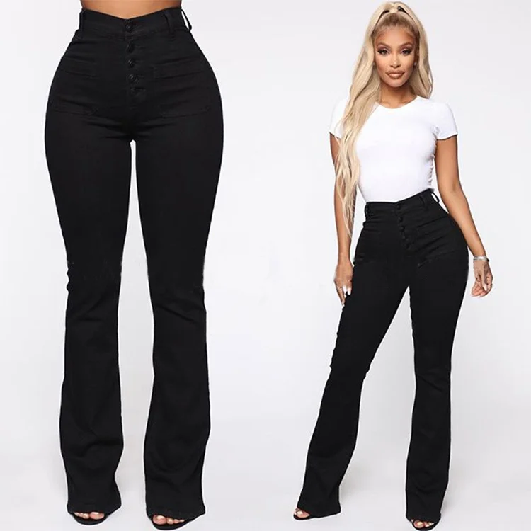 🔥🔥High Waist Schlagjeans mit Knopfleiste und Po-Push-up-Effekt