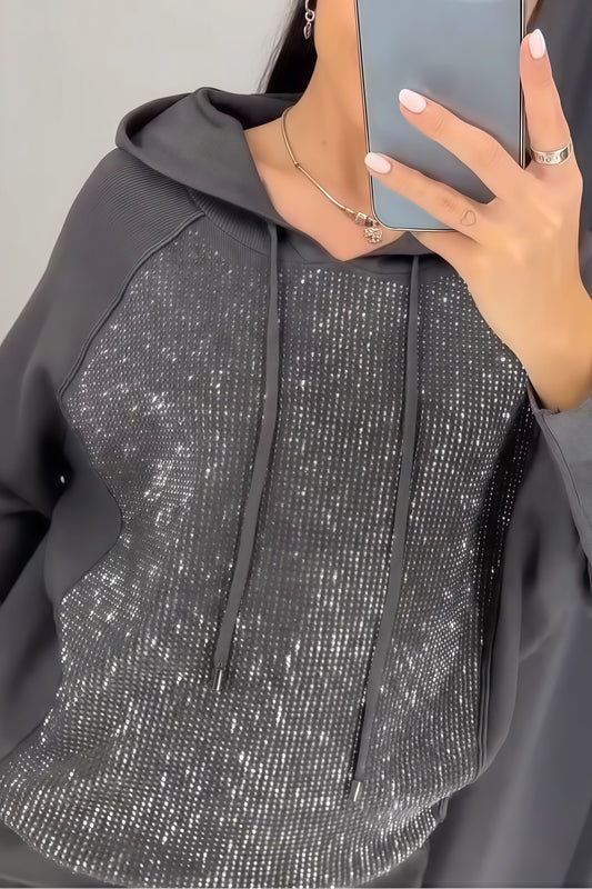 🔥Freizeit-Trainingsanzug für Damen mit Kapuze und Diamantenverzierung