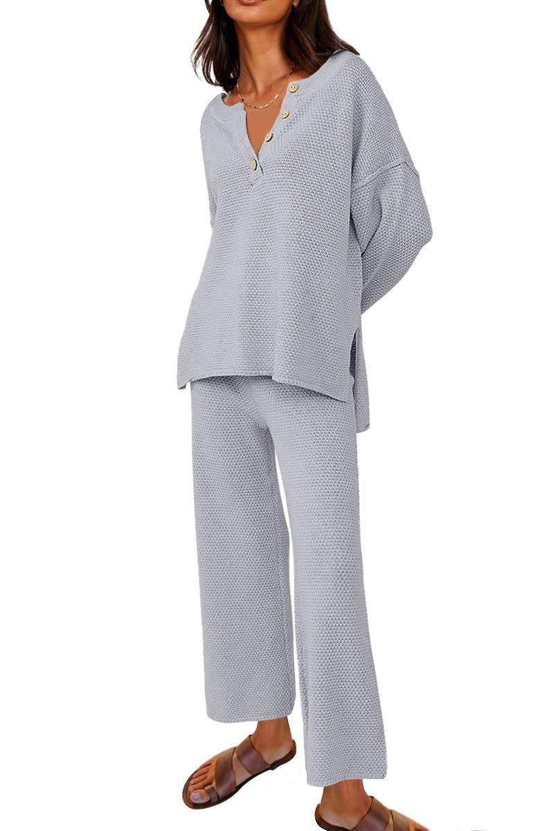 Loungewear-Set aus 2 Teilen mit Knopfstrickpullover (Kaufe 2 versandkostenfrei)