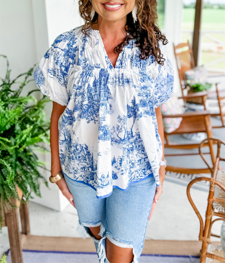 Damen Tops mit klassischem Charm und Toile-Muster (2 kaufen, kostenloser Versand)