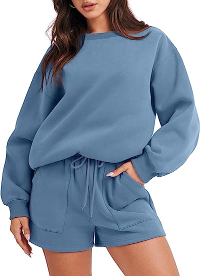 Damen 2-teiliges Sweatshirt & Shorts Loungewear-Set (2 kaufen, kostenloser Versand)