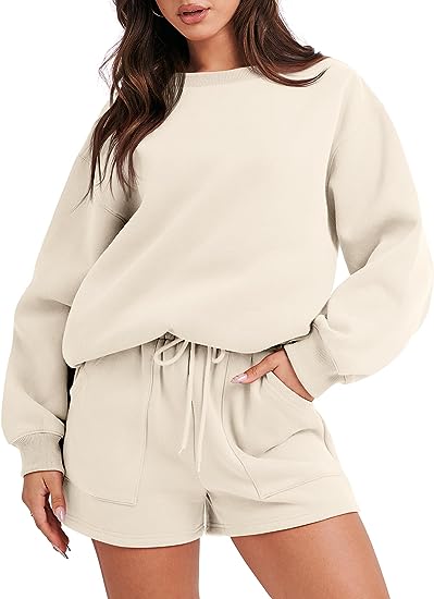 Damen 2-teiliges Sweatshirt & Shorts Loungewear-Set (2 kaufen, kostenloser Versand)