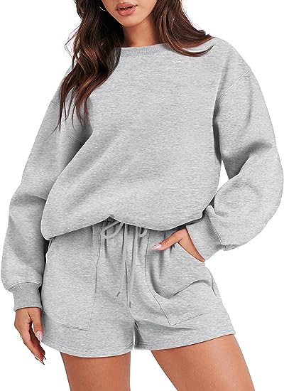 Damen 2-teiliges Sweatshirt & Shorts Loungewear-Set (2 kaufen, kostenloser Versand)