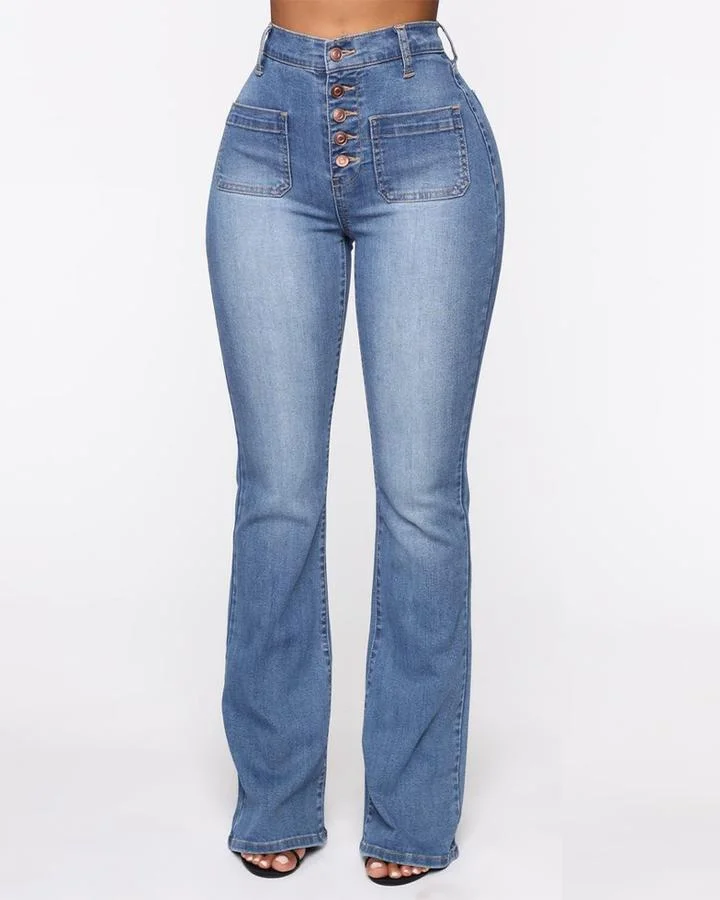 🔥🔥High Waist Schlagjeans mit Knopfleiste und Po-Push-up-Effekt