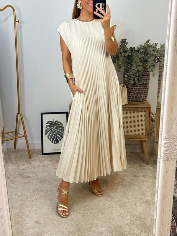 Damen Maxikleid mit Kappärmeln, plissiert, fließend (2 kaufen, kostenloser Versand)