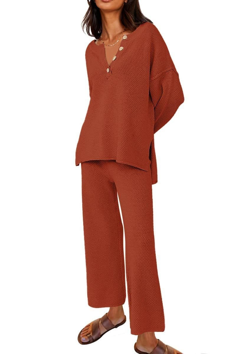 Loungewear-Set aus 2 Teilen mit Knopfstrickpullover (Kaufe 2 versandkostenfrei)