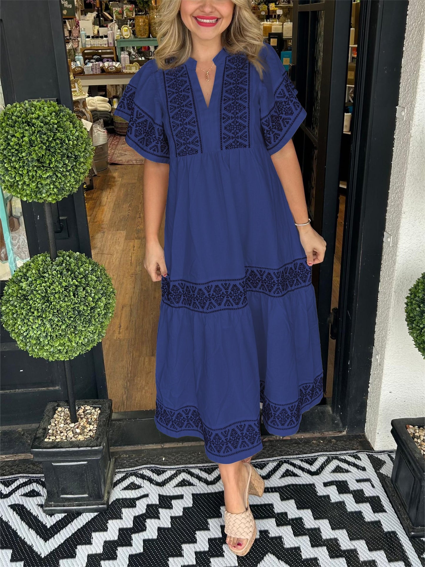 Damen V-Ausschnitt Boho Maxikleid (Kaufe 2, versandkostenfrei)