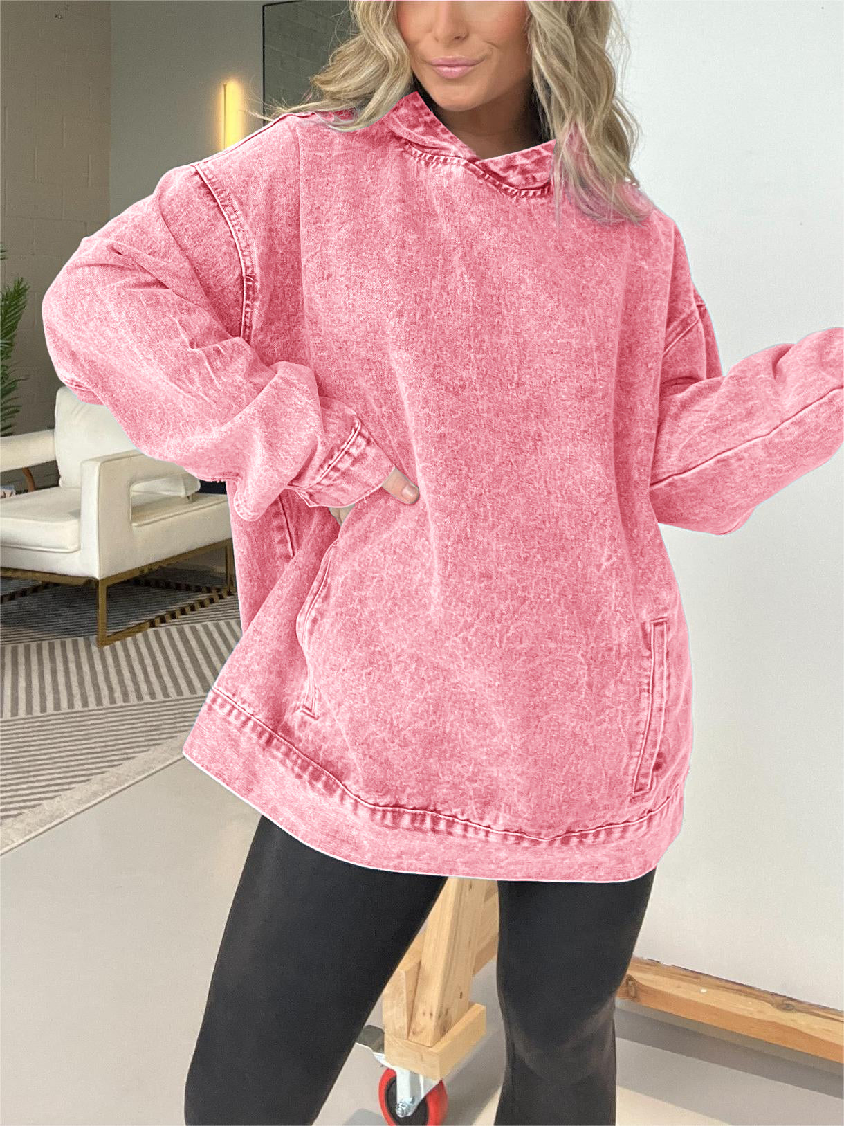 Neues Kapuzen-Sweatshirt aus Denim mit Vordertaschen (2 kaufen, kostenloser Versand)